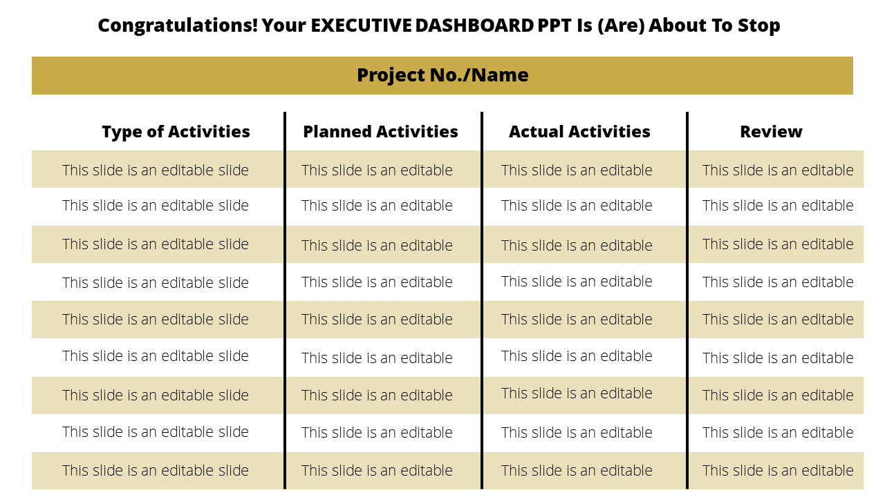 Incredible Executive Dashboard PPT With Table Model